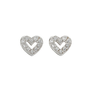 White Gold CZ Heart Stud Earrings