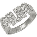 White Gold CZ Id Sides Mum Ring