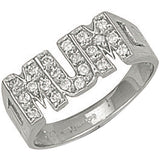 White Gold CZ Id Sides Mum Ring