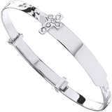 White Gold D/c Expandable Baby Bangle CZ Cross