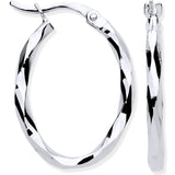 White Gold Faceted Oval Hoop Earrings