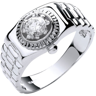 White Gold Gents CZ Ring