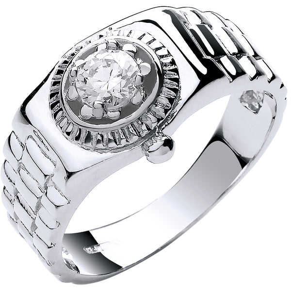 White Gold Gents CZ Ring