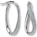 White Gold Glitter Oval Twist Hoop Earrings