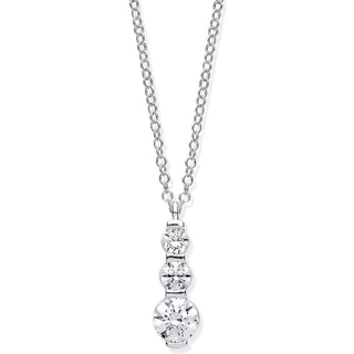 White Gold Graduated CZ Drop Pendant On 18" Chain