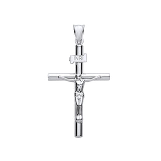 White Gold Hollow Round Tube Crucifix