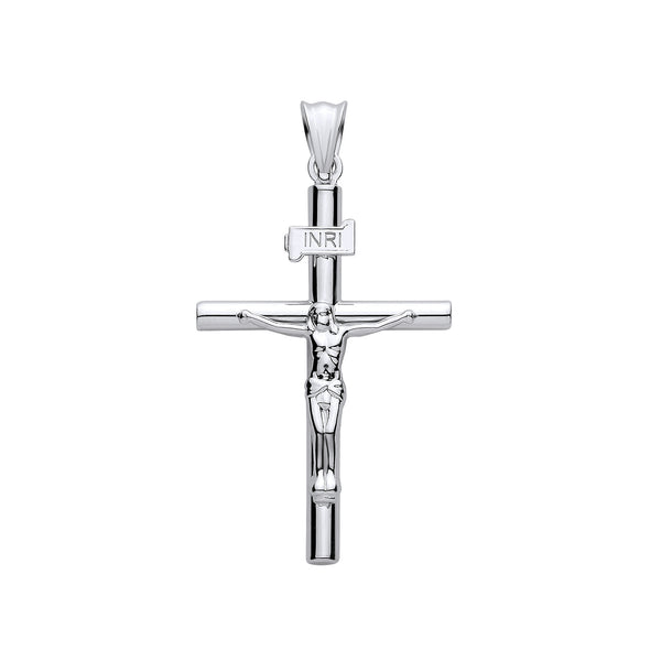 White Gold Hollow Round Tube Crucifix