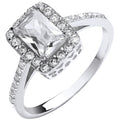 White Gold Ladies Emerald Centre CZ Ring