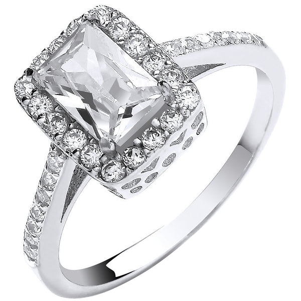 White Gold Ladies Emerald Centre CZ Ring