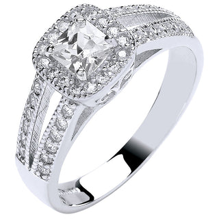 White Gold Ladies Princess Centre Split Shank CZ Ring
