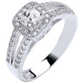 White Gold Ladies Princess Centre Split Shank CZ Ring 3.4g