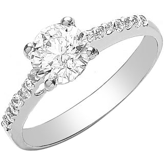 White Gold Ladies Single Stone CZ Shoulder Ring J