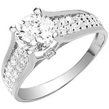 White Gold Ladies Single Stone Two Row CZ Shoulder Ring
