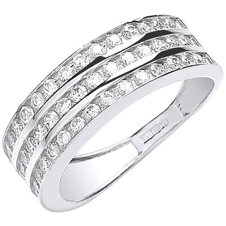 White Gold Ladies Three Row CZ Ring