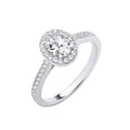 White Gold Oval CZ Halo Ladies Ring