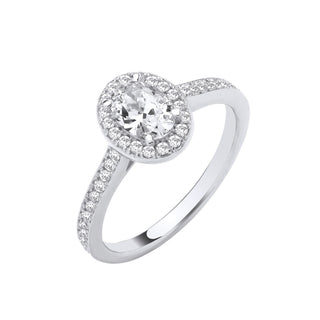 White Gold Oval CZ Halo Ladies Ring