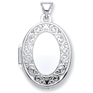 White Gold Oval Shape Locket With Edge Design