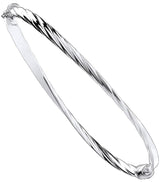 White Gold Plain & Twisted 4mm Twist Bangle