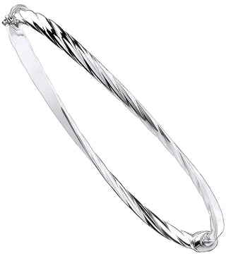 White Gold Plain & Twisted 4mm Twist Bangle