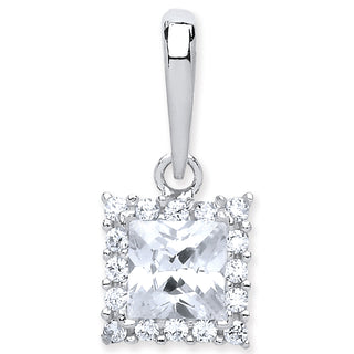 White Gold Princess Cut CZ Centre Pendant