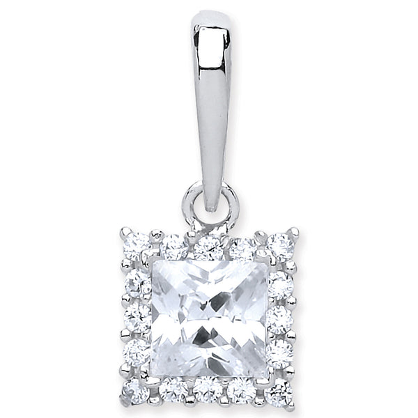 White Gold Princess Cut CZ Centre Pendant
