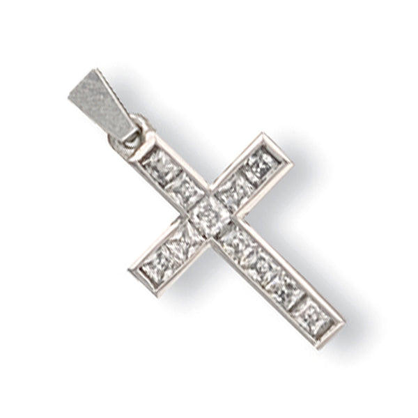 White Gold Princess Cut CZ Cross