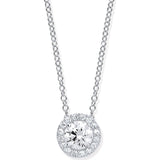 White Gold Round CZ Pendant On 18" Chain