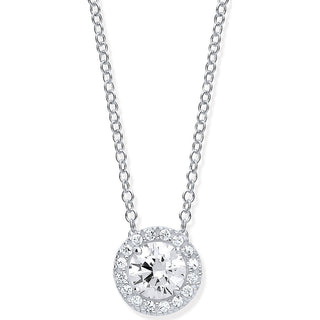 White Gold Round CZ Pendant On 18" Chain