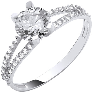 White Gold Split Shank CZ Engagement Ring