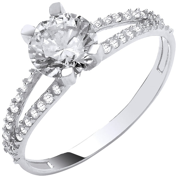 White Gold Split Shank CZ Engagement Ring