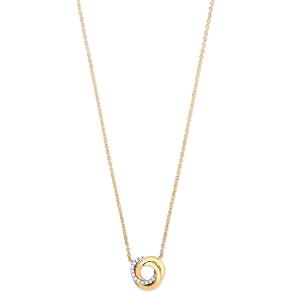 Y, W & Rose Gold Entwined 3 Rings CZ Necklace