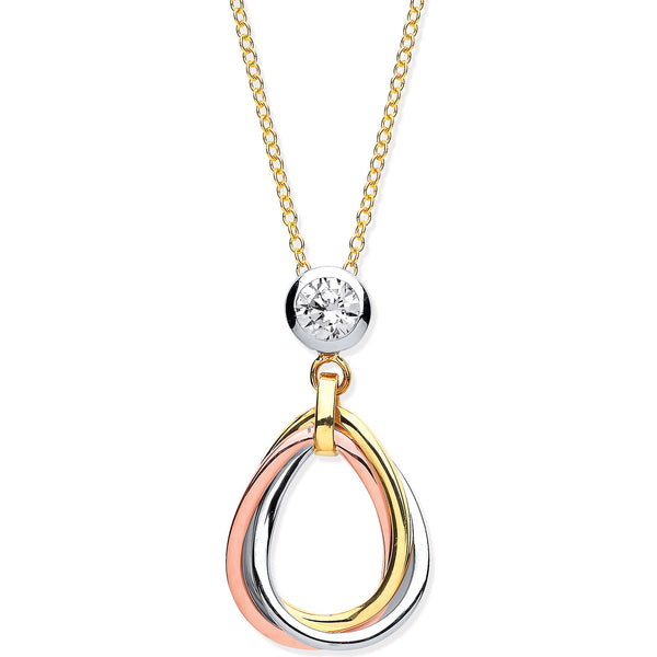 Y, W & Rose Gold Teardrop Tubes Pendant On 18" Chain
