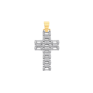 Y & White Gold CZ Fancy Link 55mm Cross