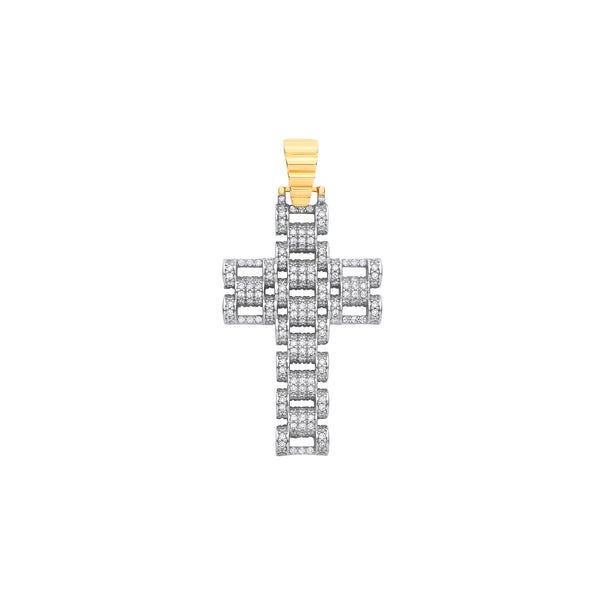 Y & White Gold CZ Fancy Link 55mm Cross