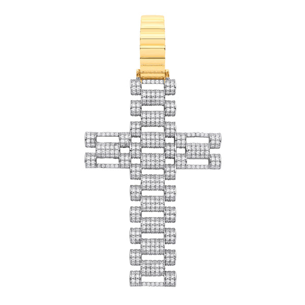 Y & White Gold CZ Fancy Link Large Cross