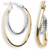 Y & White Gold Double Oval Hoop Earrings
