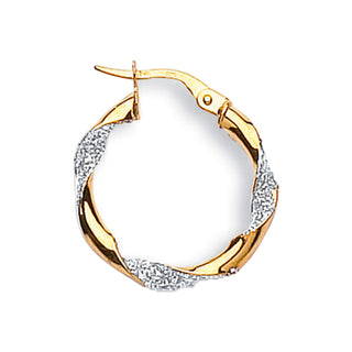Y & White Gold Glitter Finish Twisted 22mm Hoop Earrings