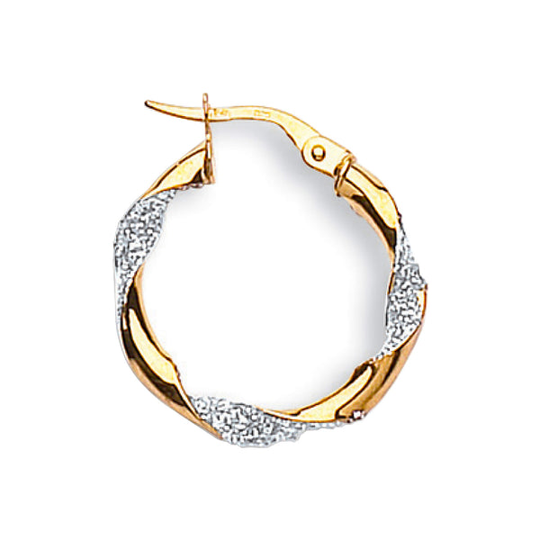Y & White Gold Glitter Finish Twisted 22mm Hoop Earrings