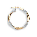 Y & White Gold Glitter Finish Twisted 25mm Hoop Earrings