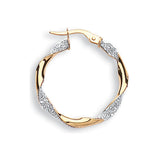 Y & White Gold Glitter Finish Twisted 25mm Hoop Earrings