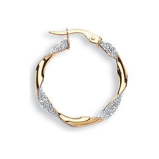 Y & White Gold Glitter Finish Twisted 25mm Hoop Earrings