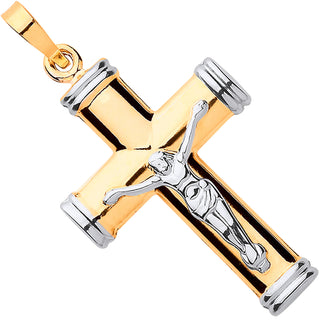 Y & White Gold Hollow Tube Crucifix