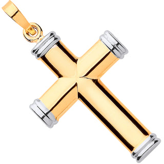 Y & White Gold Hollow Tube Plain Cross
