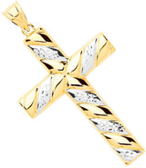 Y & White Gold Hollow Tube Ribbed Cross