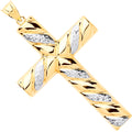 Y & White Gold Large Hollow Tube Ribbed Cross