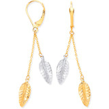 Y & White Gold Leaf Drop Earrings