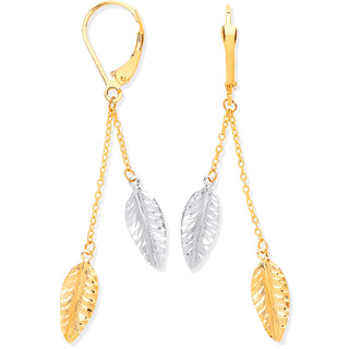 Y & White Gold Leaf Drop Earrings