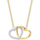 Y & White Gold Plain And CZ Joined Hearts Pendant On 18" Chain