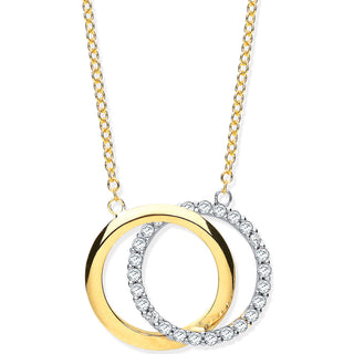 Y & White Gold Plain & CZ Circles Pendant On 18" Chain