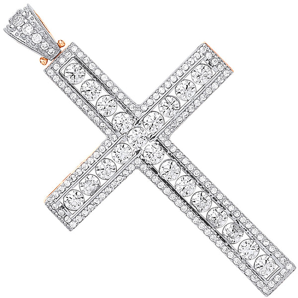 Y & White Gold Round CZ Cross